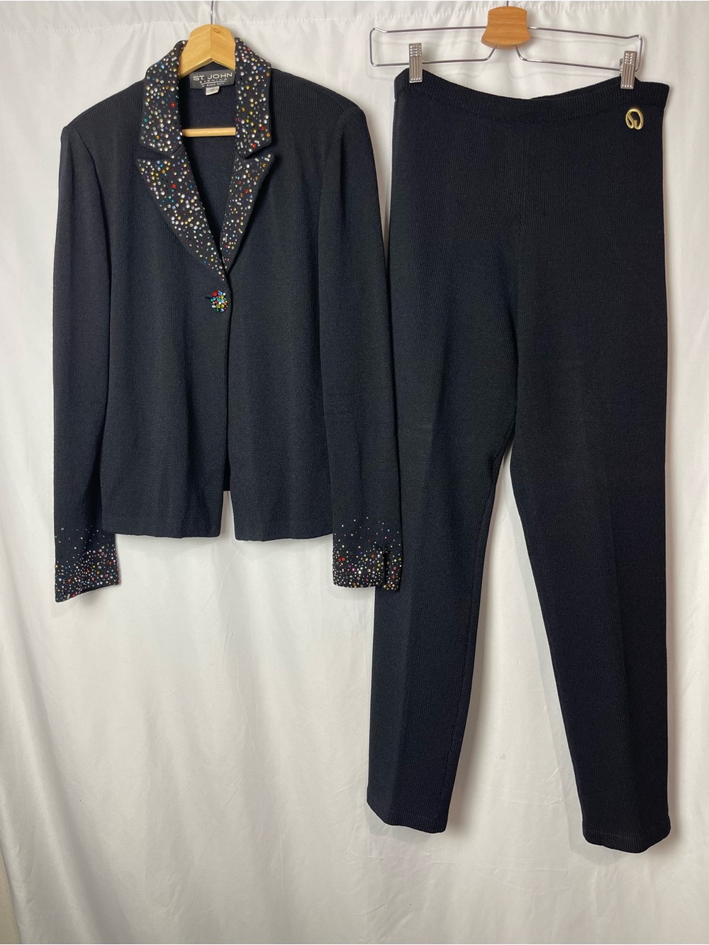 St John evening knit rhinestones embellished 2 pic set suit size 10 - Picture 3 of 11